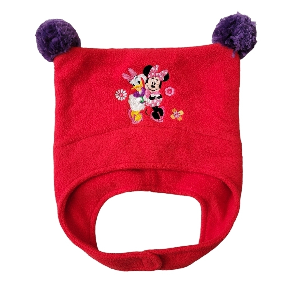 Disney Store Exclusive 3/4 Red Pom Pom Fleece Beanie Hat Minnie Mouse Daisy Duck - Picture 1 of 8